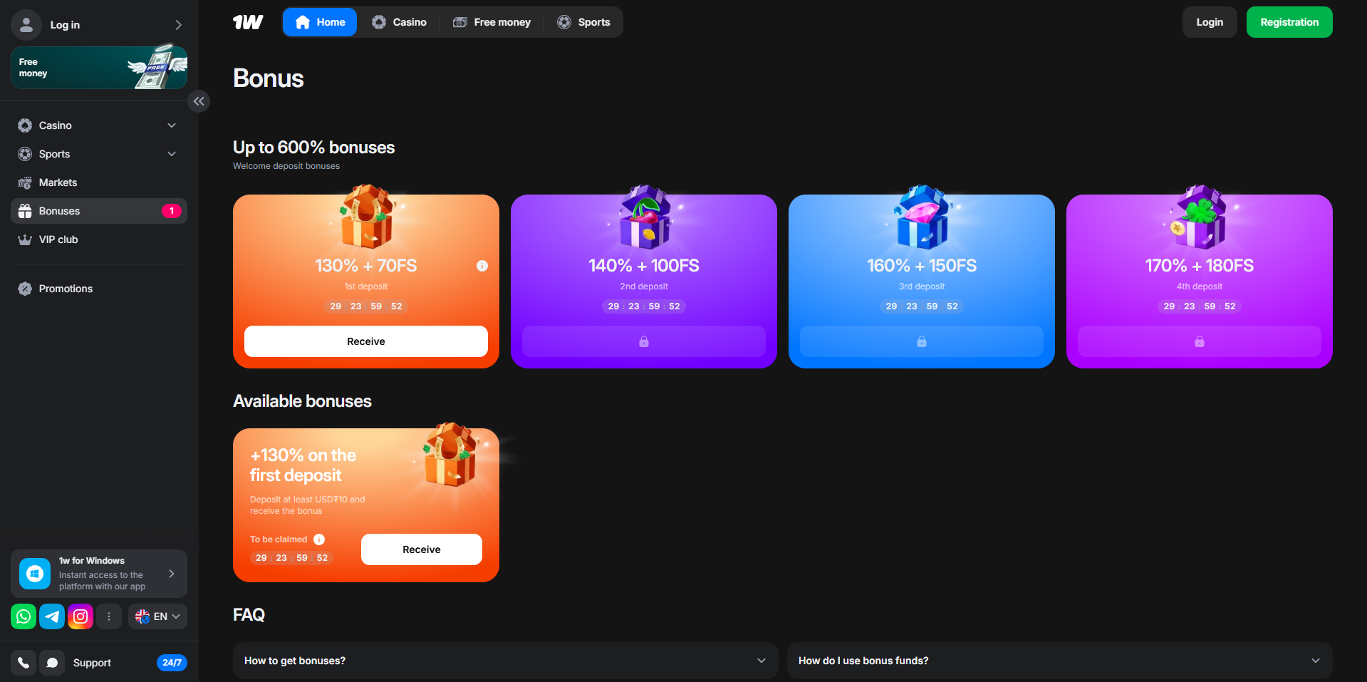 1Win Casino Bonus